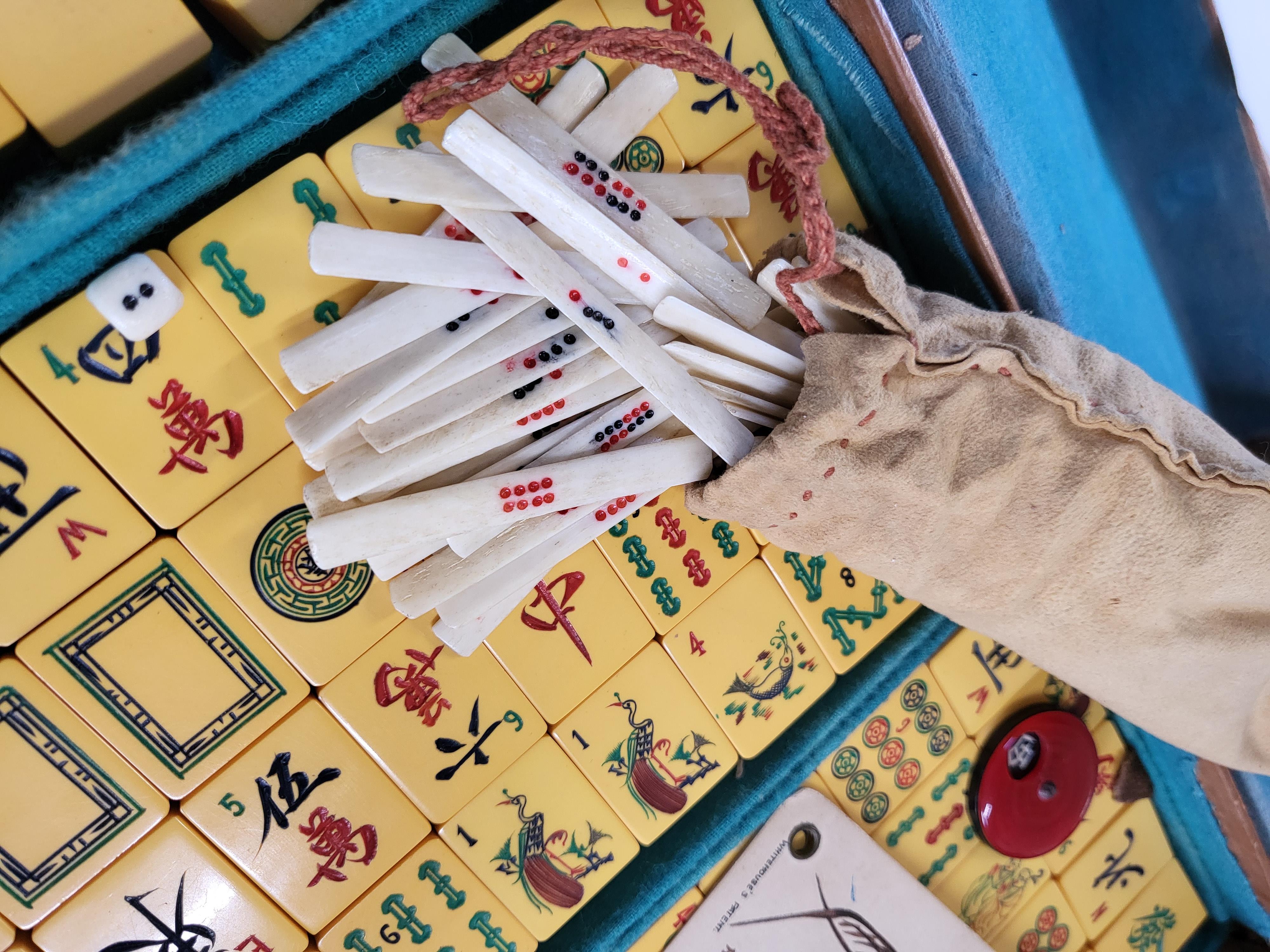 An antique/vintage 'Mah-Jongg' game in a leather bound case produced by Chad Valley, a backgammon - Image 8 of 9