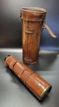 A Dolland London three drawer brass 'Signalling' telescope, no. 11131, leather outer case, in
