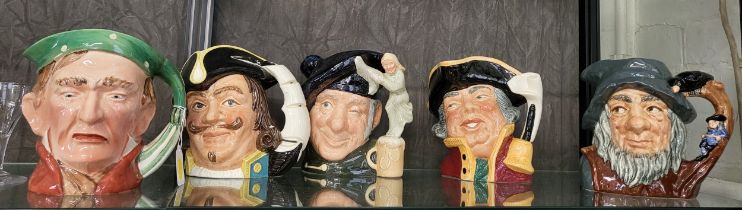 Royal Doulton character jugs including Town Crier, Rip Van Winkle, Tam o' Shanter and Captain