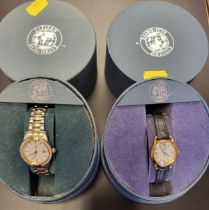 Two ladies Citizen Eco Drive watches in presentation cases, both date just, one on a leather