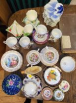 Six Oriental blue and white petal shaped dishes, together with a group of various English,