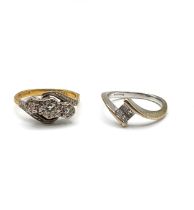 An 18ct yellow gold and illusion set crossover diamond ring, size J 1/2, together with an 18ct white