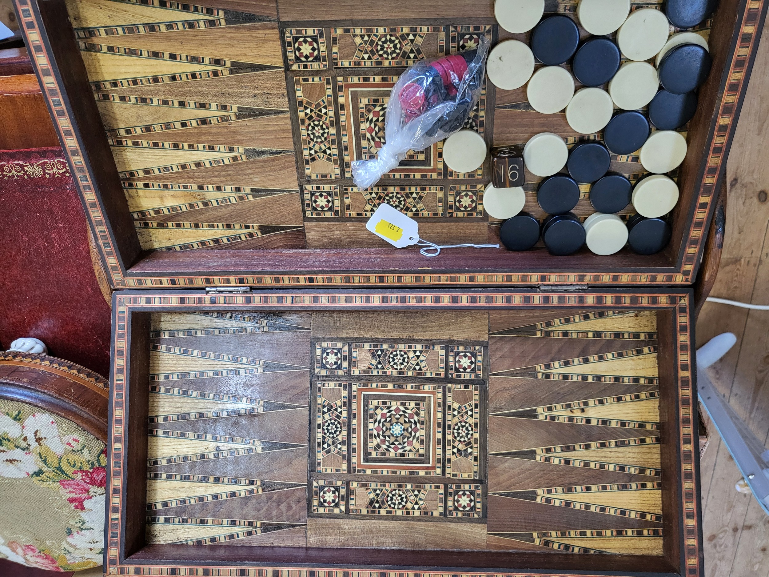 An antique/vintage 'Mah-Jongg' game in a leather bound case produced by Chad Valley, a backgammon - Image 4 of 9