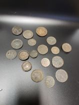 A group of 18th century copper coins, mainly pennies and shillings, in worn condition.