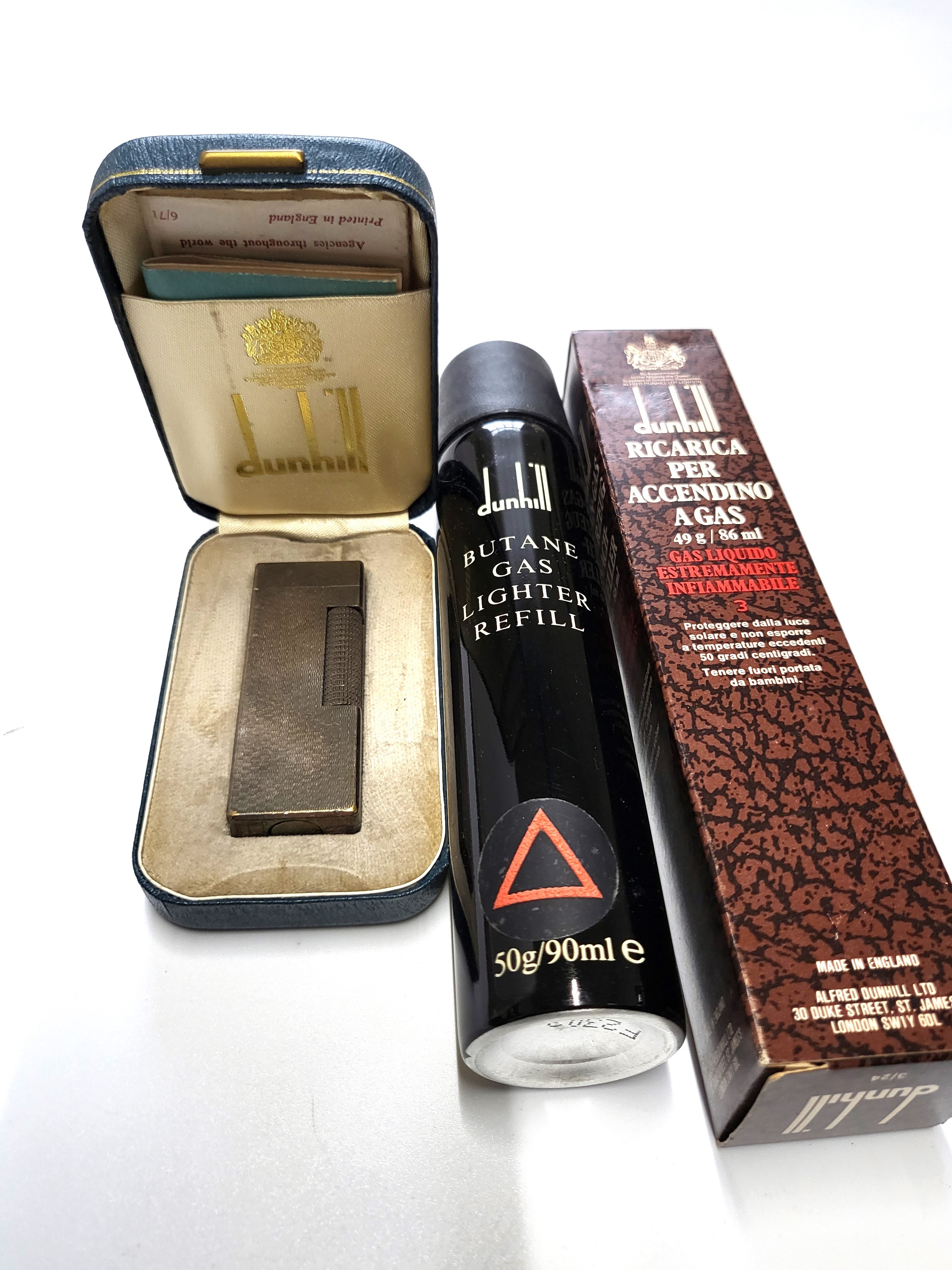 Dunhill lighter in original case and paperwork with Dunhill lighter refill