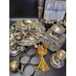 A group of silver and plated items to include a set of five silver coffee spoons (one spoon missing,