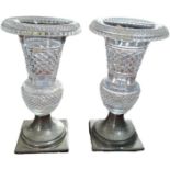 A pair of cut glass vases on Tudric pewter bases, 29cm. (2)