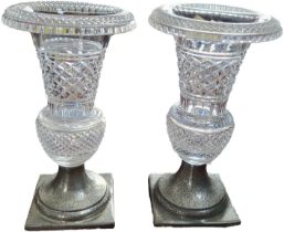 A pair of cut glass vases on Tudric pewter bases, 29cm. (2)