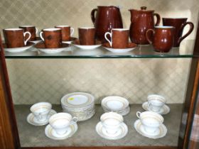 Six Royal Crown Derby cups and saucers, Paragon twenty-nine piece Polka pattern tea set and Denby