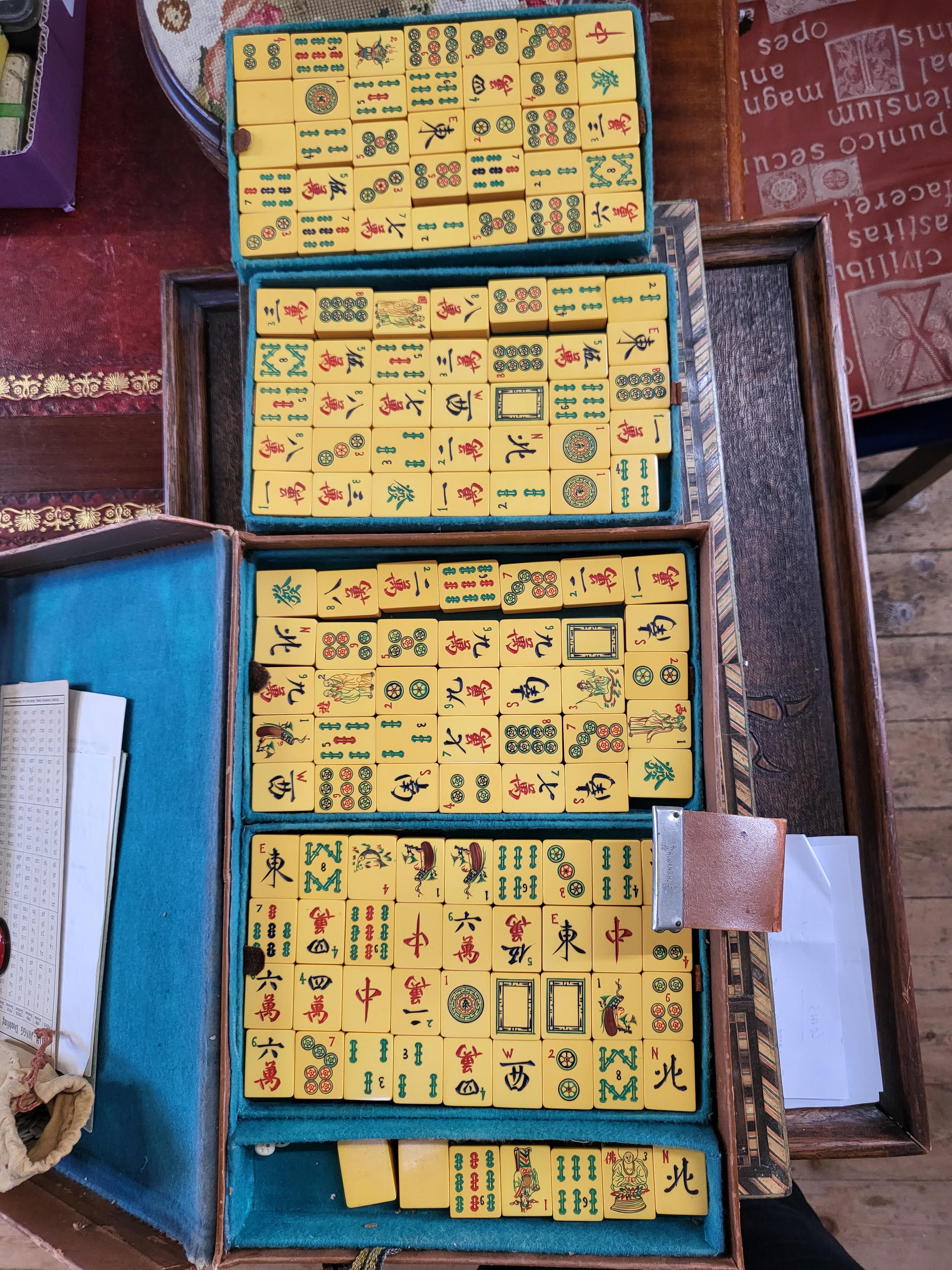 An antique/vintage 'Mah-Jongg' game in a leather bound case produced by Chad Valley, a backgammon - Image 7 of 9