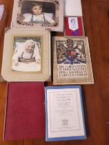 Two photo frames: one 1953 Coronation frame and one King George VI Coronation, plus books on the