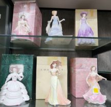 Six Coalport ladies including Lady in Lace 17cm, Diana 20cm, Southern Belle 20cm, Vicky 23cm,