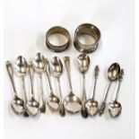A group of silver spoons, together with two silver napkin rings. (qty)
