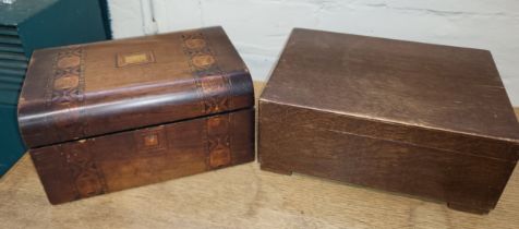 A late 19th / early 20th century wooden jewellery box with marquetry inlay, together with another