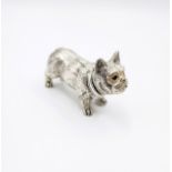 A silver-plated dog vesta case, in the form of a French bulldog, 4.2 cm h x 6.3 cm w
