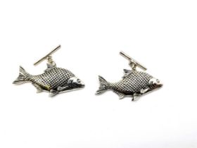 A pair of novelty silver fish cufflinks, in the form of carp, with bar fastens.