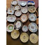 Eighteen plates and dishes including Spode, Royal Doulton Davenport, Royal Crown Derby, and a
