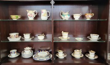 English porcelain cups and saucers, Dresden jug, two other milk jugs and a Zeh Scherzer Bavarian