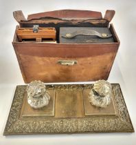 A Box camera with plates an Eastman Kodak, USA type , and Victorian ink wells and stand.