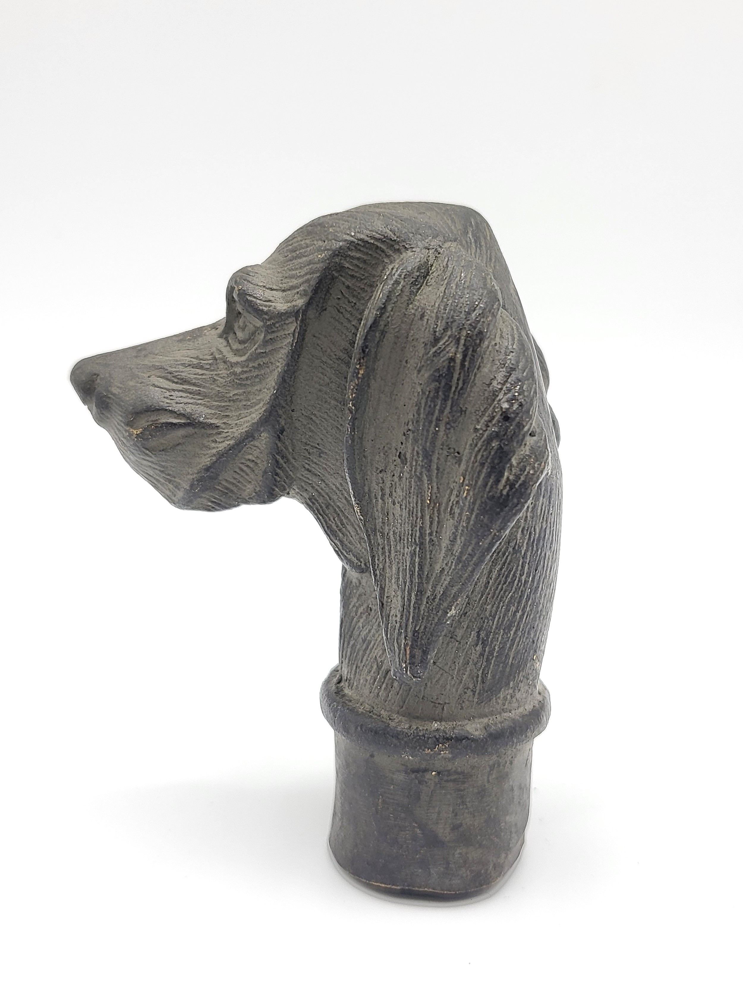A novelty bronze walking cane handle, in the form of a dog. 7cm. - Image 2 of 4