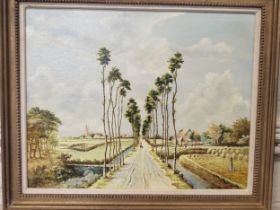 A rural French landscape scene, by Harold Ferguson, oil on board, framed. 60 x 50cm.