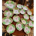 A comport and fourteen plates/ bowls with green ground floral border and one Coalport and one Royal