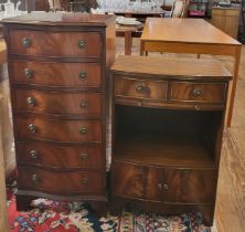 A mahogany bedside cabinet with two drawers and two doors with pull out slide, 76 x 53 x32 cm, and a