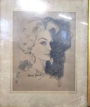 A pencil sketch of young lady by Arthur Ferrier, framed and glazed. Glass is cracked bottom right