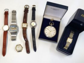 A collection of eight watches, to include an Omega silver Fob Watch, two ladies Skagen, a Gentlemen'