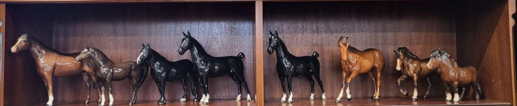 Eight Beswick horses, 18cm to 23cm. (8)