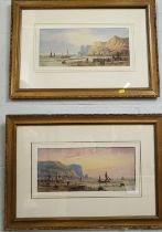 A pair of Jonas Sunrise and Sunset coastal scene watercolours. Framed and glazed. 61 x 43cm.