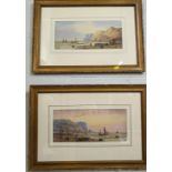 A pair of Jonas Sunrise and Sunset coastal scene watercolours. Framed and glazed. 61 x 43cm.