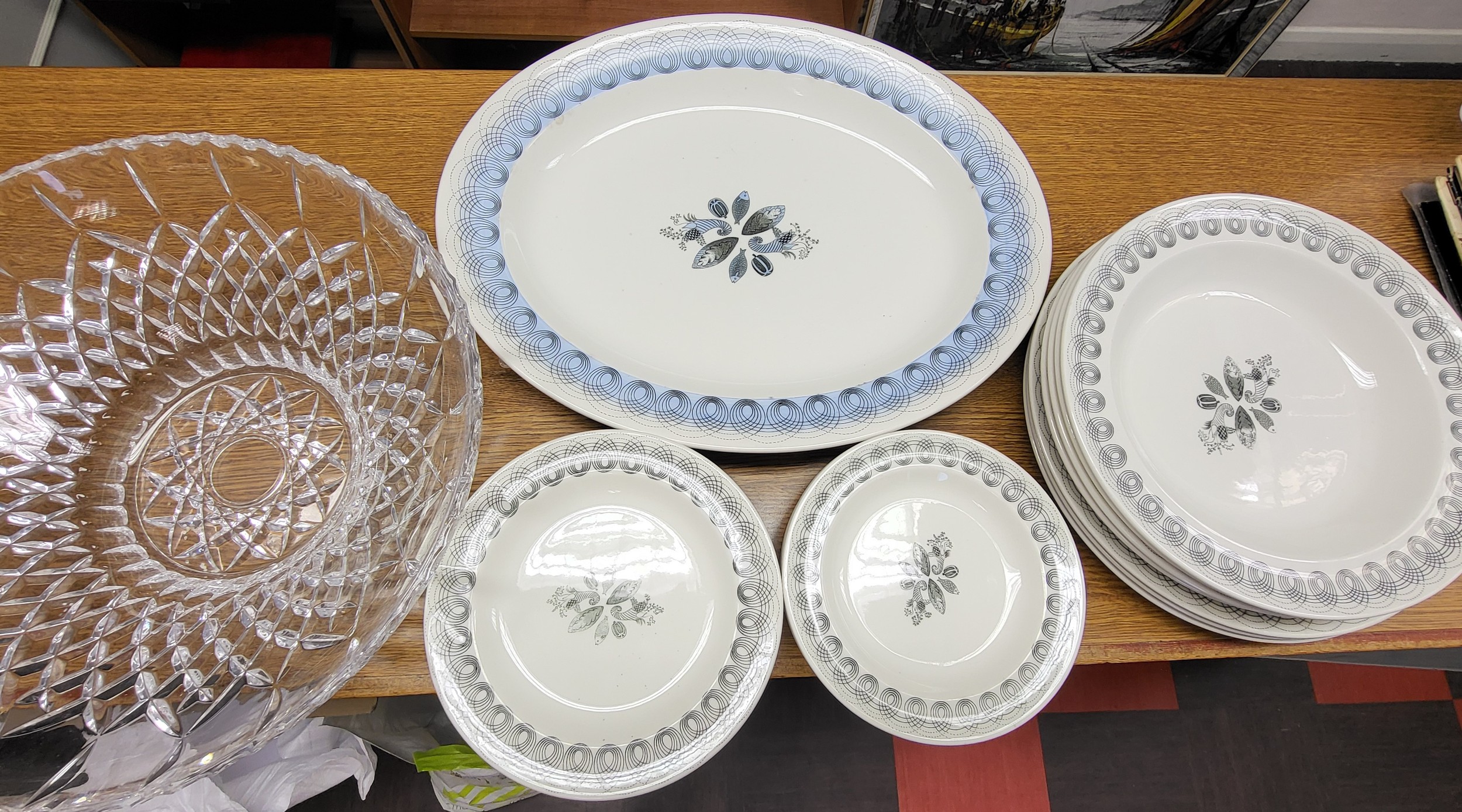 A group of Wedgwood items including a platter in the harvest Festival design by Ravilious together