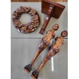 A pair of late 19th / early 20th century wooden caryatid figural carvings, together with an