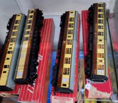 Four Hornby-Dublo WR Coaches including two Restaurant Cars, three with boxes, one with