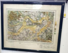 Reading district Geological Survey Map No 254, published by Ordnance Survey Office 1932, framed and