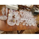 Four sets of six cut-glasses, other part sets of glasses, jar and cover, six vases, decanter with