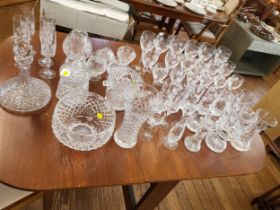 Four sets of six cut-glasses, other part sets of glasses, jar and cover, six vases, decanter with