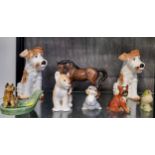 A pair of Sylvac 1379 Terriers, 20cm, a Beswick horse, 21cm, a Beswick Goldcrest, 6.5cm, and four