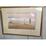 A picturesque image of figures at the seaside, watercolour on paper, signed Stephen Foster 1989,