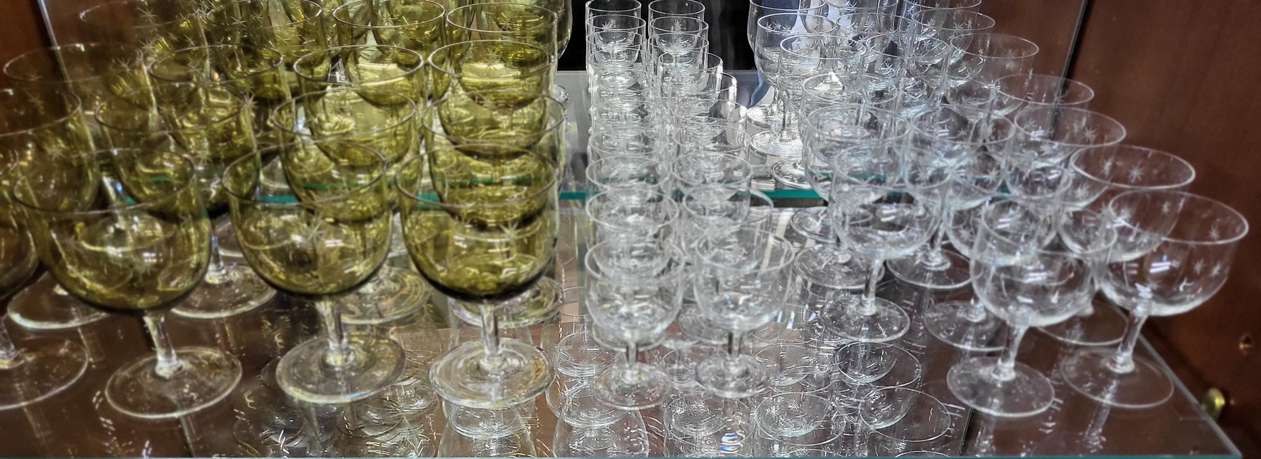 Twelve wine glasses with tinted cup-shaped bowls and sets and part sets of wine glasses and Brandy - Image 2 of 4