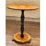 A late 20th century circular marquetry occasional table on a turned pedestal. 62cm x 52cm.