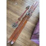 Antique/ vintage skis and two poles