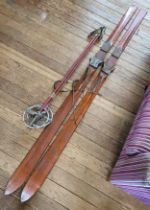 Antique/ vintage skis and two poles