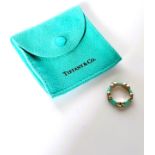 Tiffany silver and turquoise enamel ring with pouch