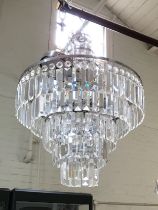 A glass chandelier with rectangular glass drops 68cm x 45cm.