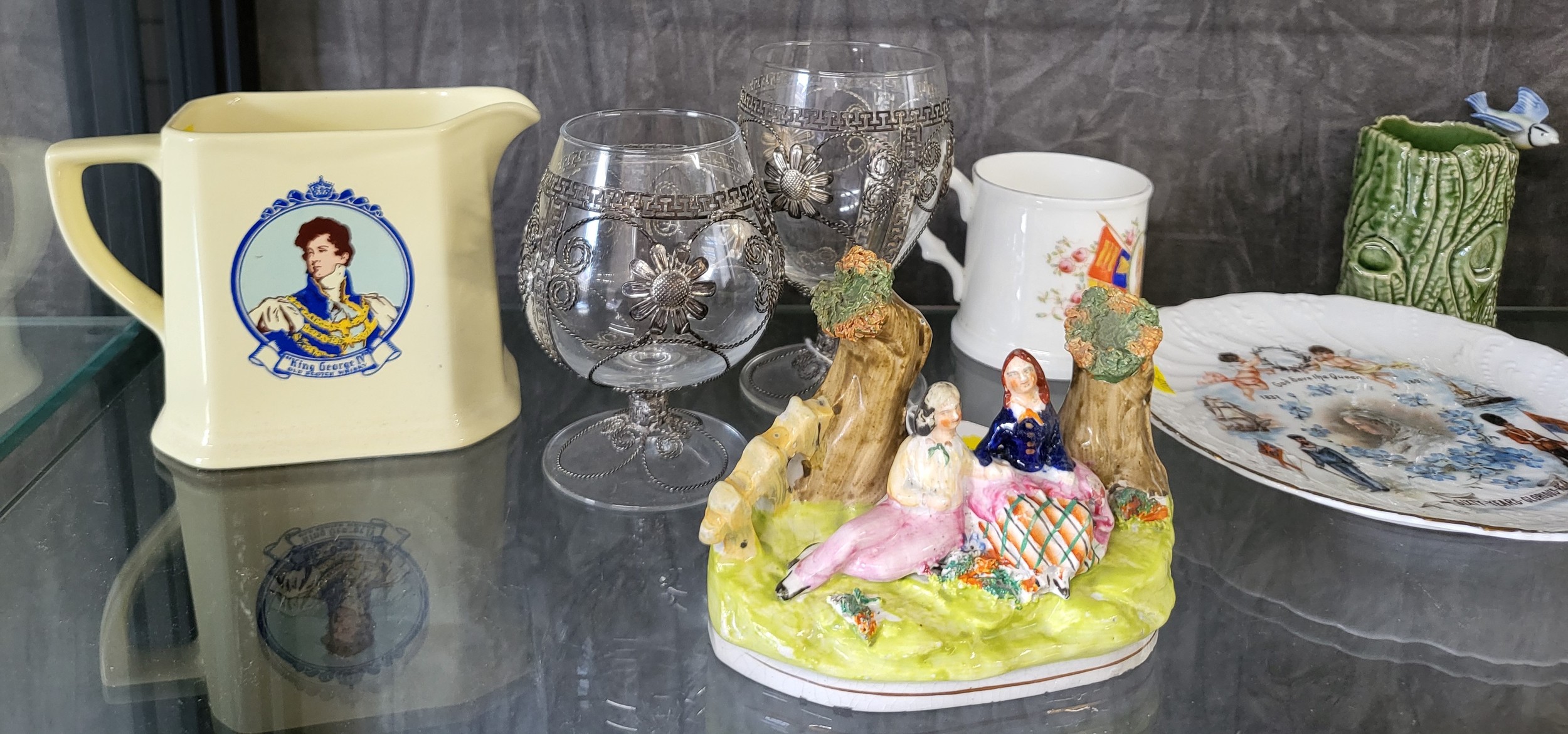 Hornsea fawn in tree frame 11.5cm, four commemorative wares, small figure group, one wine and one - Image 2 of 3