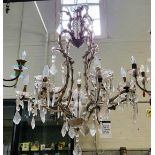 A pair of 19th century twelve light glass chandeliers. 100cm x 70cm.