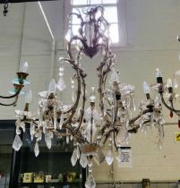 A pair of 19th century twelve light glass chandeliers. 100cm x 70cm.