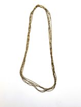 An Italian yellow and white metal chain, comprised of five textured strands, the clasp marked 750.